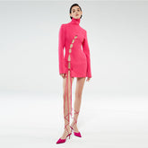 High Neck Long Sleeve Mini Hollow out Bandage Dress